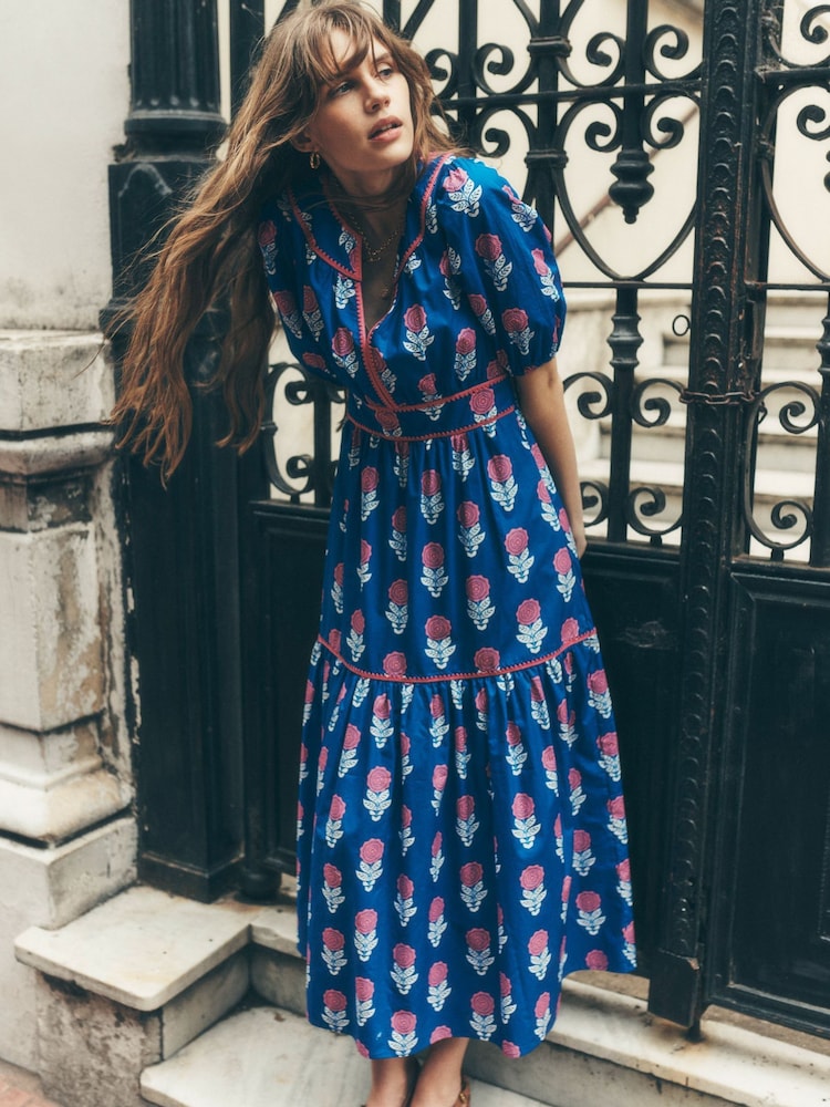 Boden Blue 100% Cotton Rhea Embroidered Midi Dress - Image 1 of 7