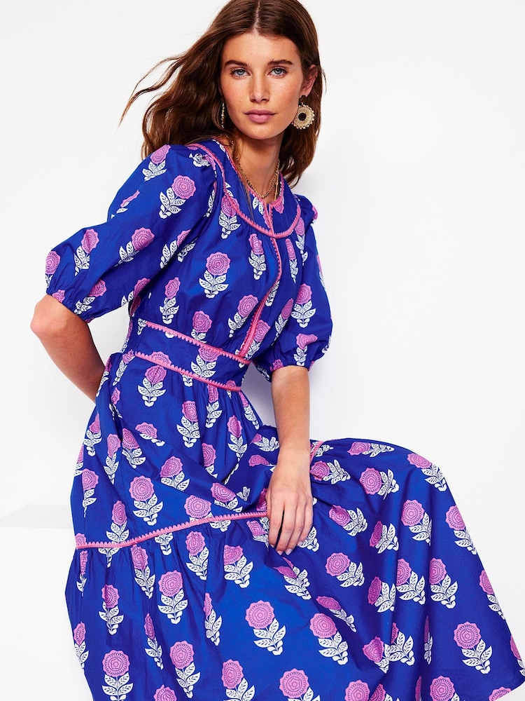 Boden Blue 100% Cotton Rhea Embroidered Midi Dress - Image 2 of 7 Boden Blue 100% Cotton Rhea Embroidered Midi Dress - Image 2 of 7
