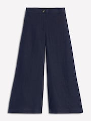 Boden Navy Blue Wide Crop Linen 100% Cotton Trousers - Image 1 of 1