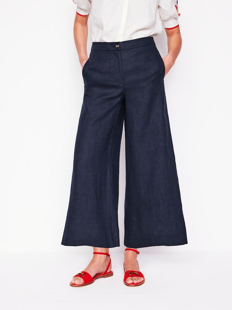 Boden Navy Blue Wide Crop Trousers - Image 1 of 6 Boden Navy Blue Wide Crop Trousers - Image 1 of 6