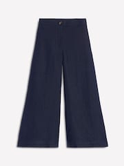 Boden Navy Blue Wide Crop Linen 100% Cotton Trousers - Image 2 of 6