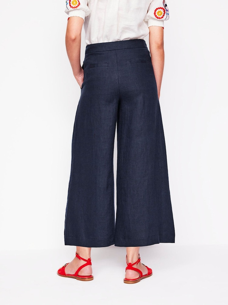 Boden Navy Blue Wide Crop Trousers - Image 2 of 6 Boden Navy Blue Wide Crop Trousers - Image 2 of 6