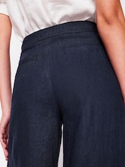 Boden Navy Blue Wide Crop Linen 100% Cotton Trousers - Image 4 of 6