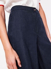 Boden Navy Blue Wide Crop Linen 100% Cotton Trousers - Image 5 of 6