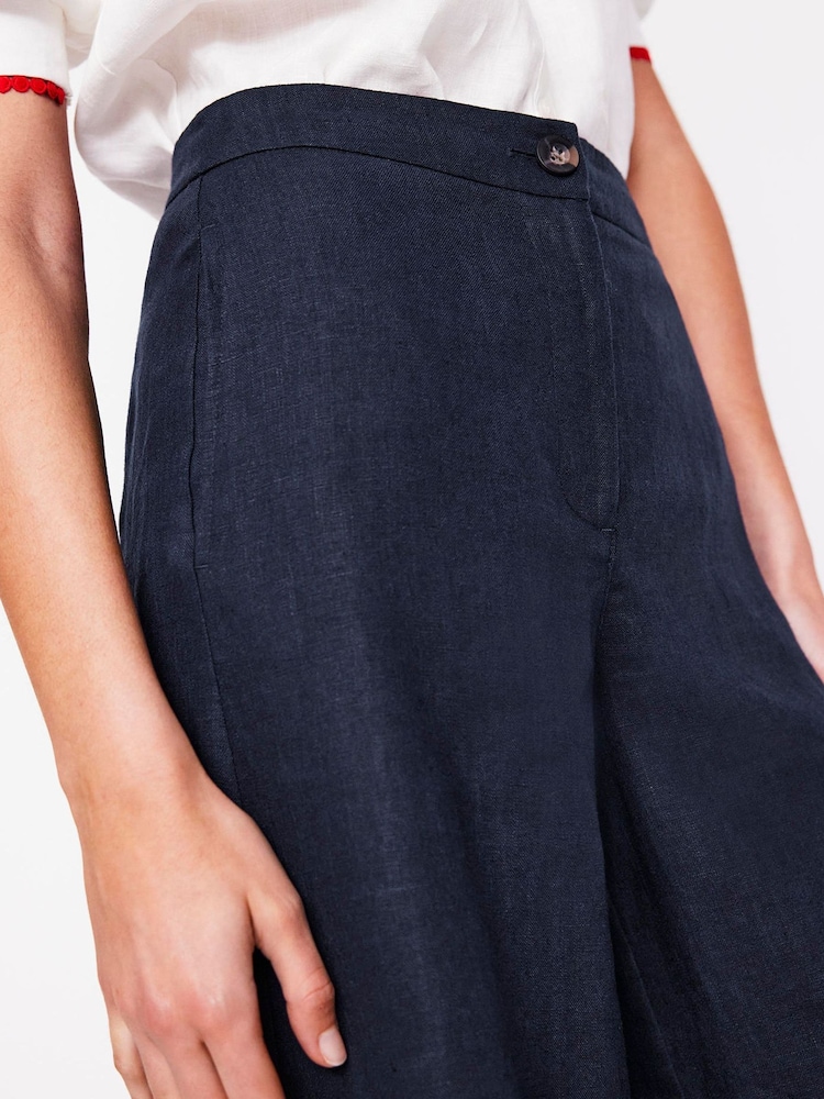 Boden Navy Blue Wide Crop Trousers - Image 5 of 6