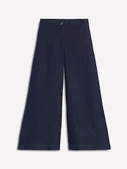 Boden Navy Blue Wide Crop Linen 100% Cotton Trousers - Image 6 of 6