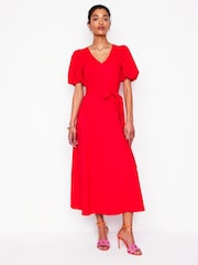 Boden Red Volume Sleeve Midi Dress - Image 2 of 5