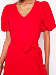 Boden Red Volume Sleeve Midi Dress - Image 3 of 5