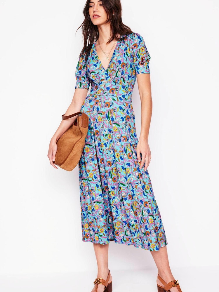 Boden Blue Kristen Pleated Jersey Dress - Image 1 of 5