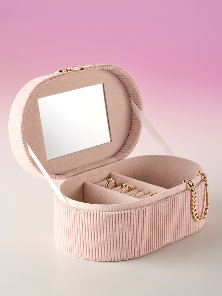 Just Pink Ribbed Jewellery Box - Image 1 of 3 Just Pink Ribbed Jewellery Box - Image 1 of 3