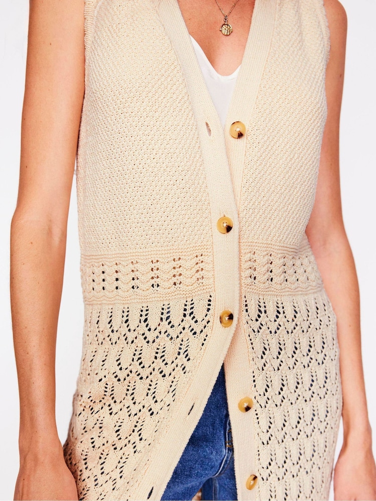 Boden Cream Cotton Sleeveless Cardigan - Image 3 of 7