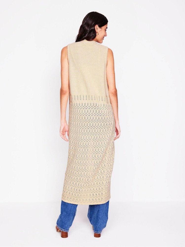 Boden Cream Cotton Sleeveless Cardigan - Image 4 of 7