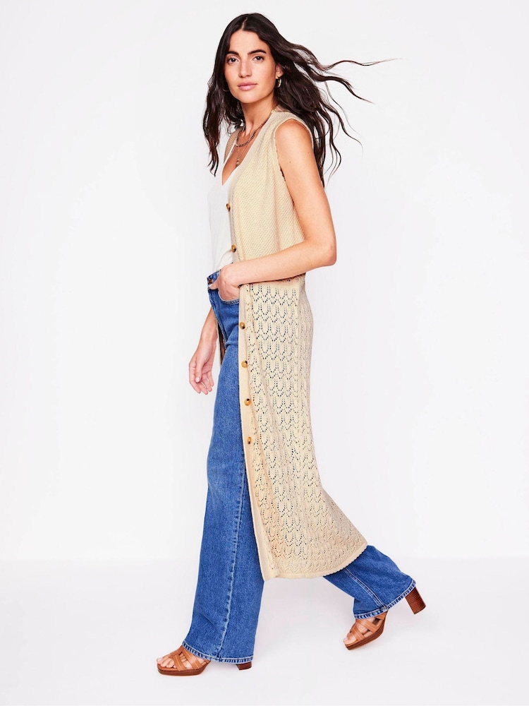Boden Cream Cotton Sleeveless Cardigan - Image 5 of 7