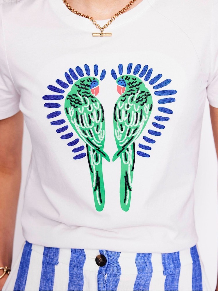 Boden White Relaxed Novelty 100% Cotton T-Shirt - Image 5 of 5