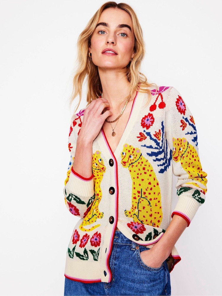 Boden Ivory Boyfriend 100% Cotton Jacquard Cardigan - Image 2 of 7 Boden Ivory Boyfriend 100% Cotton Jacquard Cardigan - Image 2 of 7