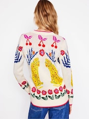 Boden Ivory Boyfriend 100% Cotton Jacquard Cardigan - Image 3 of 7