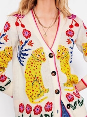 Boden Ivory Boyfriend 100% Cotton Jacquard Cardigan - Image 4 of 7