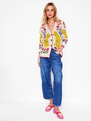 Boden Ivory Boyfriend 100% Cotton Jacquard Cardigan - Image 5 of 7