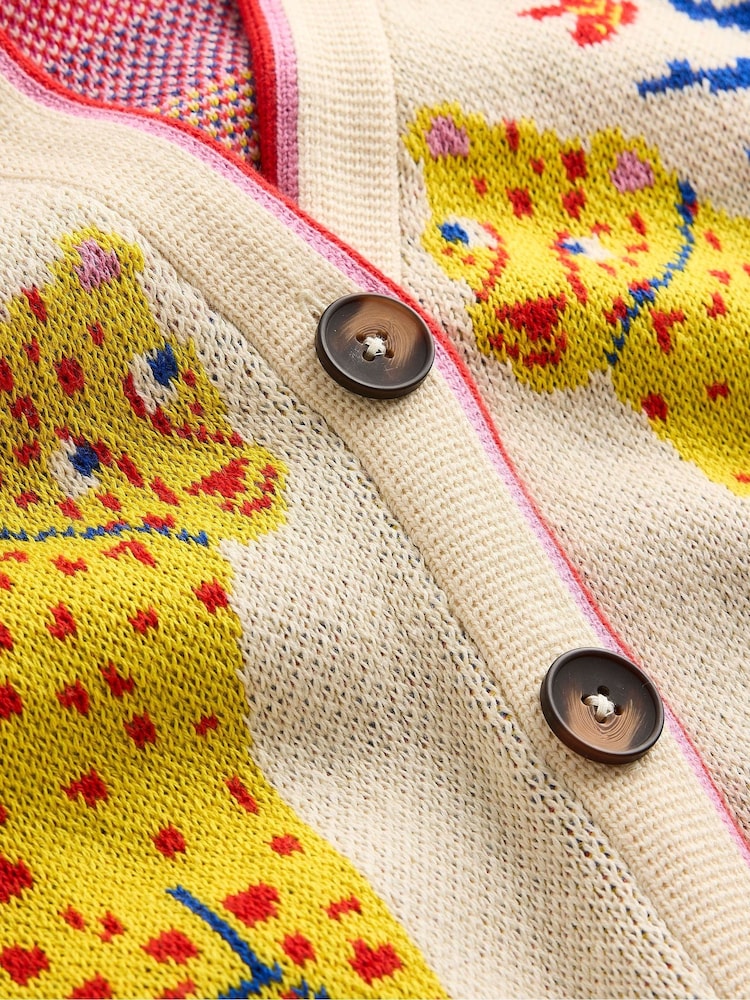 Boden Ivory Boyfriend 100% Cotton Jacquard Cardigan - Image 7 of 7