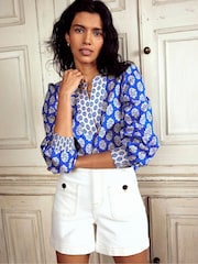 Boden Blue Cotton Notch Neck 100% Cotton Top - Image 3 of 5