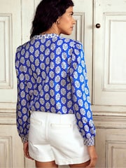 Boden Blue Cotton Notch Neck 100% Cotton Top - Image 4 of 5