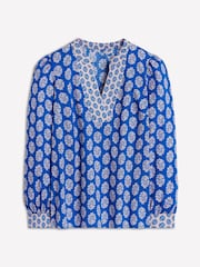 Boden Blue Cotton Notch Neck 100% Cotton Top - Image 5 of 5