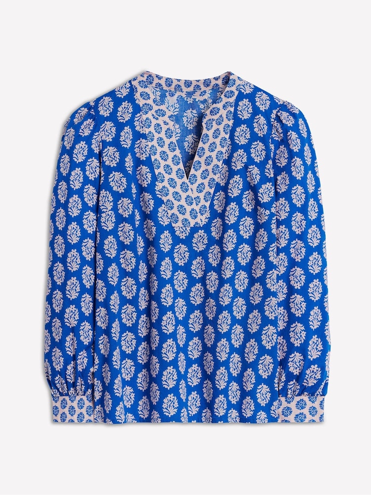 Boden Blue Cotton Notch Neck 100% Cotton Top - Image 5 of 5