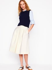 Boden Ivory Pleat Detail Midi Skirt - Image 1 of 5