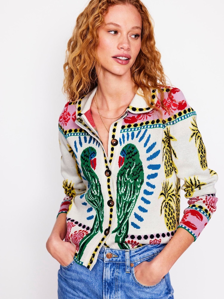 Boden Cream Jacquard Knitted Shacket - Image 2 of 7