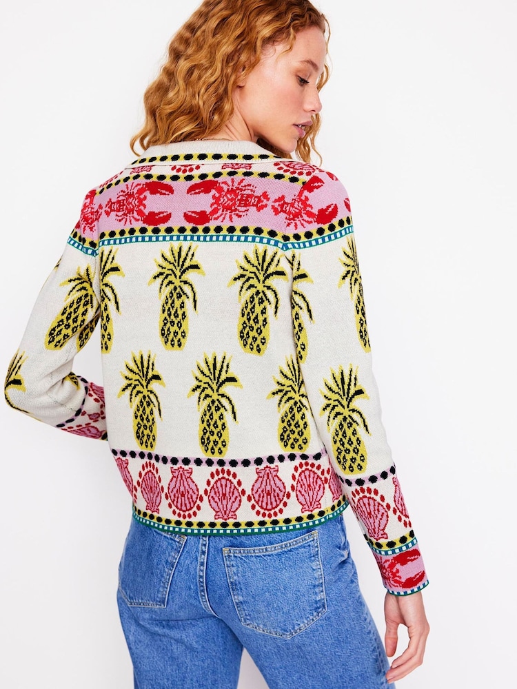 Boden Cream Jacquard Knitted Shacket - Image 4 of 7