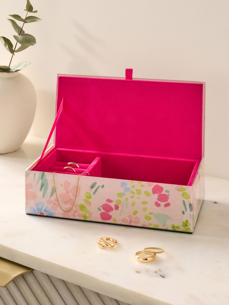 Pink Floral Glass Jewellery Box - Image 1 of 3