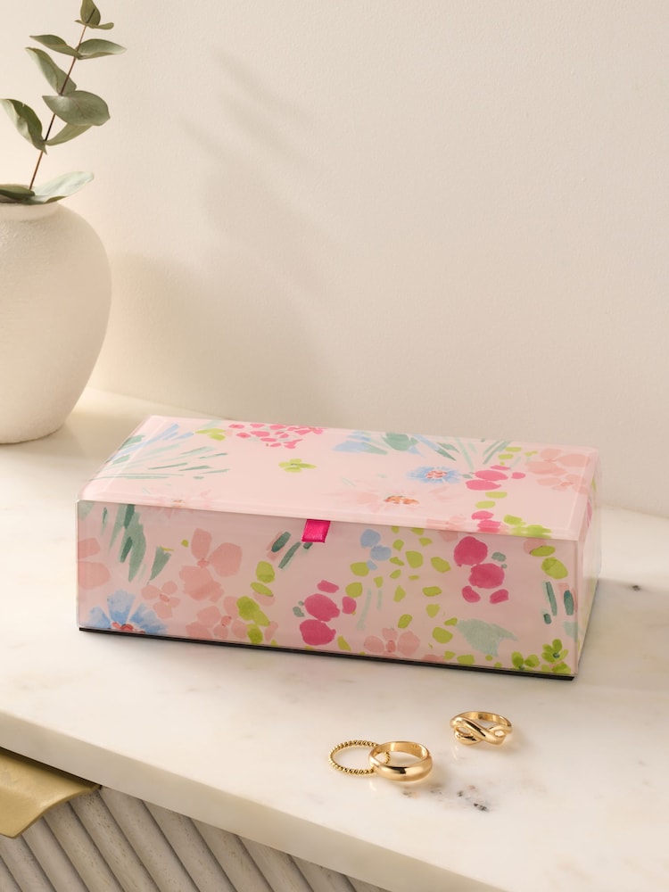 Pink Floral Glass Jewellery Box - Image 2 of 3