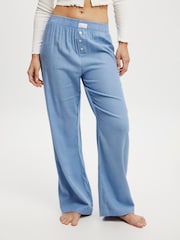 Cotton On Blue Chrome Boyfriend Flannel Wide Leg Boxer Trousers - Image 1 of 5