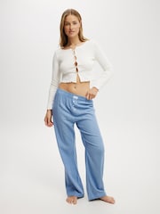 Cotton On Blue Chrome Boyfriend Flannel Wide Leg Boxer Trousers - Image 2 of 5