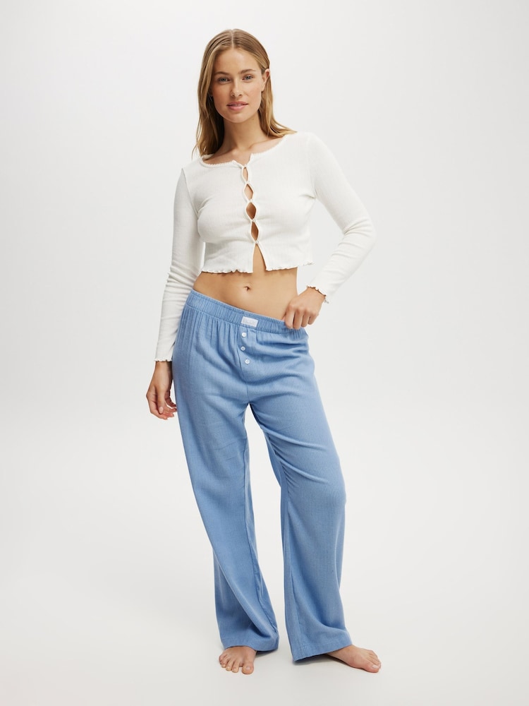 Cotton On Blue Chrome Boyfriend Flannel Wide Leg Boxer Trousers - Image 2 of 5