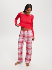 Cotton On Pink/WhiteRed Boyfriend Flannel Wide Leg Boxer Trousers - Image 3 of 6