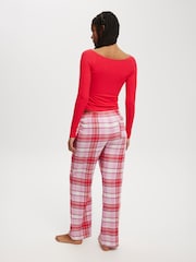 Cotton On Pink/WhiteRed Boyfriend Flannel Wide Leg Boxer Trousers - Image 6 of 6