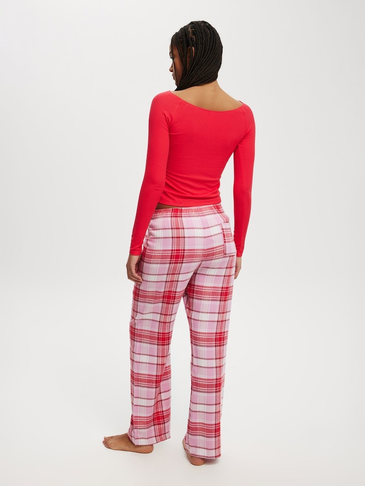 Cotton On Pink/WhiteRed Boyfriend Flannel Wide Leg Boxer Trousers - Image 6 of 6