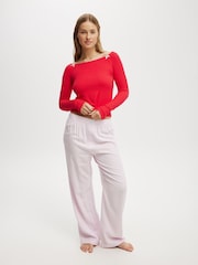 Cotton On Pink Boyfriend Flannel Wide Leg Boxer Trousers - Image 1 of 5