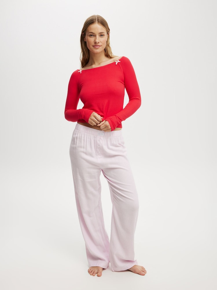 Cotton On Pink Boyfriend Flannel Wide Leg Boxer Trousers - Image 1 of 5