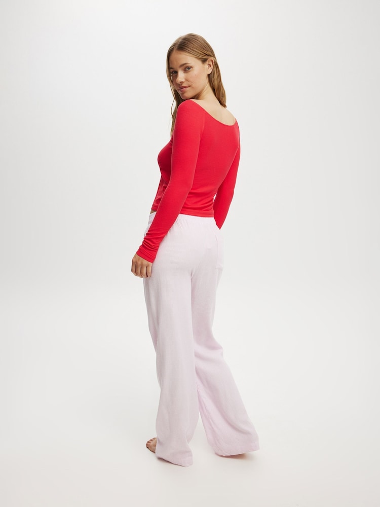 Cotton On Pink Boyfriend Flannel Wide Leg Boxer Trousers - Image 5 of 5