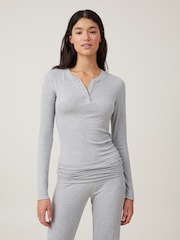Cotton On Grey Sleep Recovery Henley Long Sleeve Pyjamas - Image 1 of 6