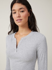 Cotton On Grey Sleep Recovery Henley Long Sleeve Pyjamas - Image 4 of 6