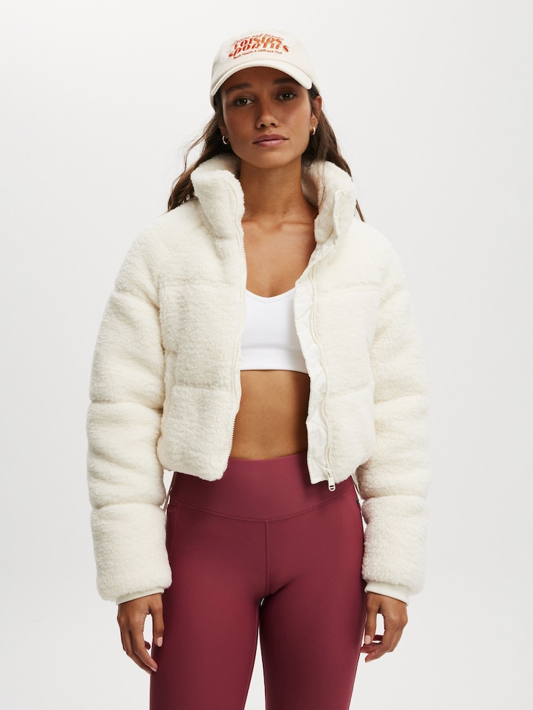 Cotton On Cream The Mother Puffer Cropped Sherpa Jacket - Image 1 of 4