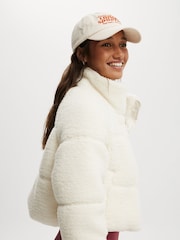Cotton On Cream The Mother Puffer Cropped Sherpa Jacket - Image 3 of 4