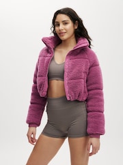 Cotton On Pink The Mother Puffer Cropped Sherpa Jacket - Image 1 of 2