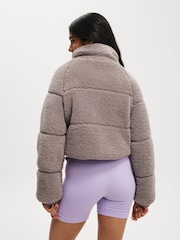 Cotton On Grey The Mother Puffer Cropped Sherpa Jacket - Image 2 of 4
