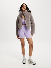 Cotton On Grey The Mother Puffer Cropped Sherpa Jacket - Image 4 of 4