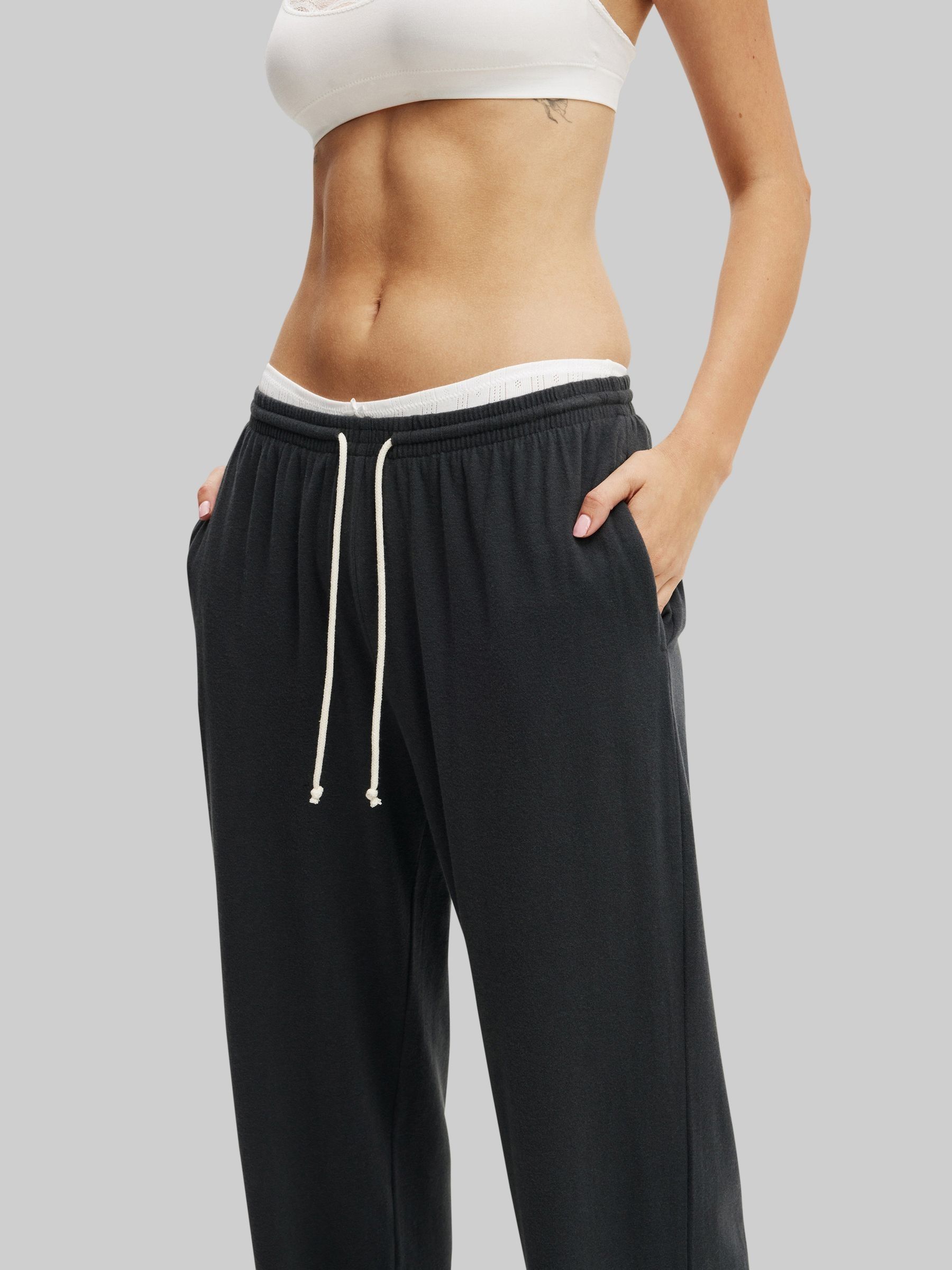 スラックス No.9293 biggie set-up wide SL LTS Tall Women's Black Textured Wide Leg Trousers | Long