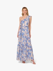 Adrianna Papell Satin Stripe Ankle Blue Dress - Image 2 of 7
